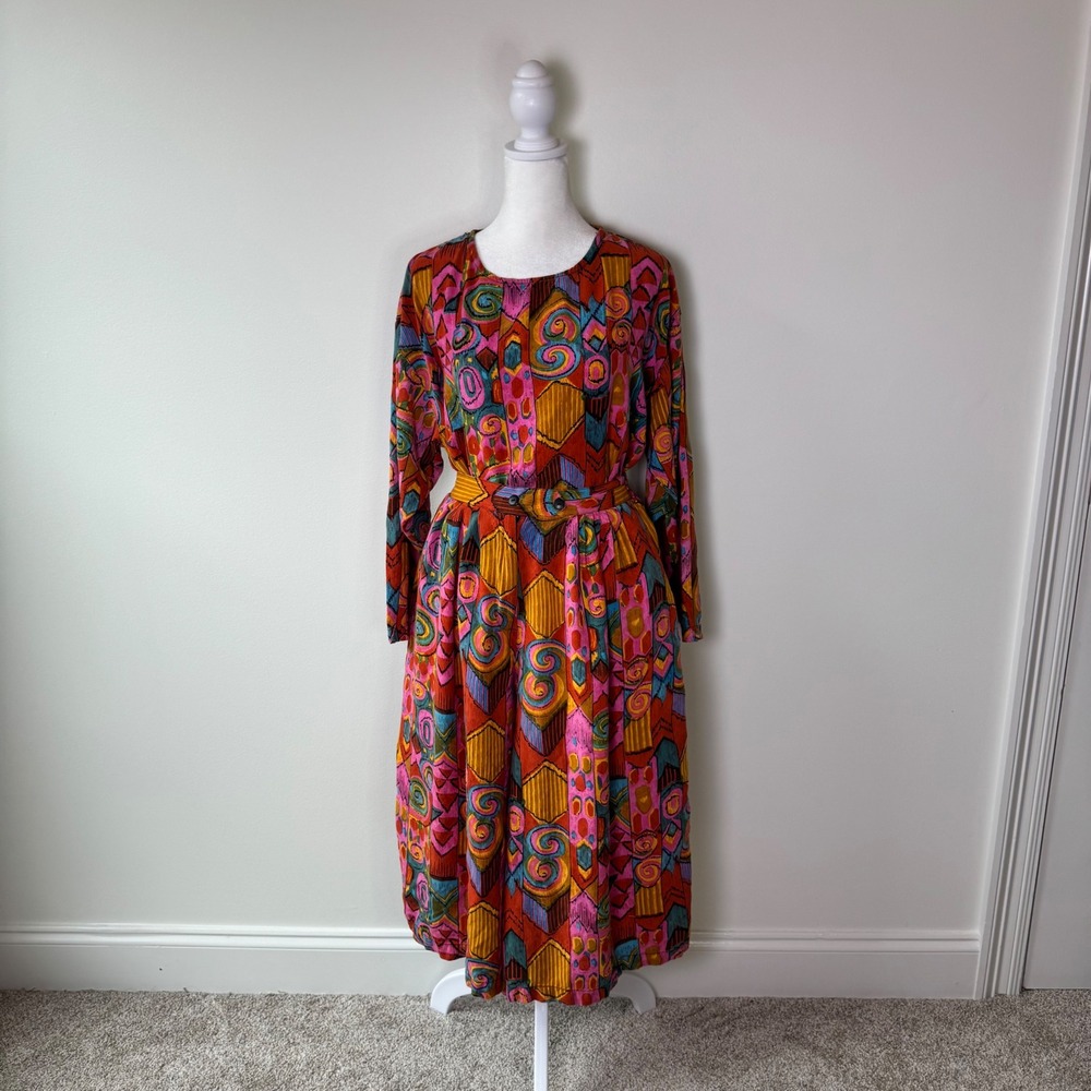 Vintage Union Khaki 2 Piece Set Cropped Pants Tunic Top Abstract Boho Artsy